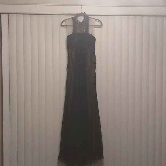 long sleeve evening gown dresses Long Beaded A-Line Formal Dress with Long Sleeves Black / 8